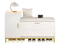Móvel para sapatos brilhante 100x38x68 cm - com 2 portas - com trocador - Pés de metal - Branco + dourado