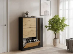 Móvel para sapatos com 1 porta e 3 compartimentos abatíveis - Natural e Preto - JANAKIA