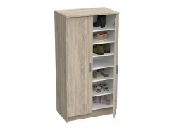 Móvel para sapatos contemporâneo 55 cm carvalho escovado e branco pérola, 2 portas, 6 prateleiras removíveis, fabricação francesa