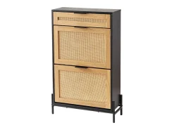Móvel Para Sapatos De Rattan SucceBuy, 2 Gavetas Dobráveis E 1 Gaveta Deslizante, Preto