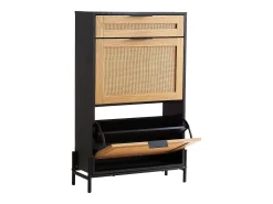 Móvel Para Sapatos De Rattan SucceBuy, 2 Gavetas Dobráveis E 1 Gaveta Deslizante, Preto