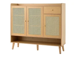 Móvel para sapatos em vime natural 120×35×106 cm - com 3 portas e 1 gaveta - painel de partículas - natural