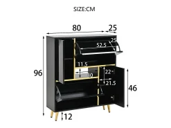 Móvel para sapatos moderno com LED - Preto Brilhante - Elegante e Espaçoso