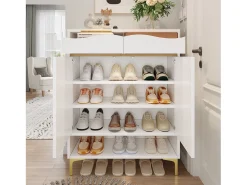 Móvel para sapatos moderno 80x35x105cm - com LED - 2 gavetas e 2 portas - branco
