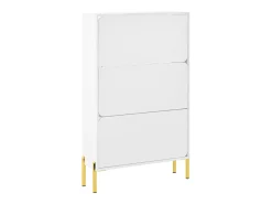 Móvel para sapatos moderno 73x24x120 cm - 3 portas - Prateleira de sapatos de 6 níveis - pés dourados - MDF - branco
