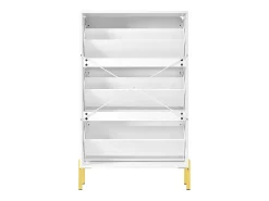 Móvel para sapatos moderno 73x24x120 cm - 3 portas - Prateleira de sapatos de 6 níveis - pés dourados - MDF - branco