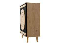 Móvel para sapatos moderno 76x37x98,5 cm - con 2 portas - Armazenamento multi-níveis - Pés de madeira - Preto e natural