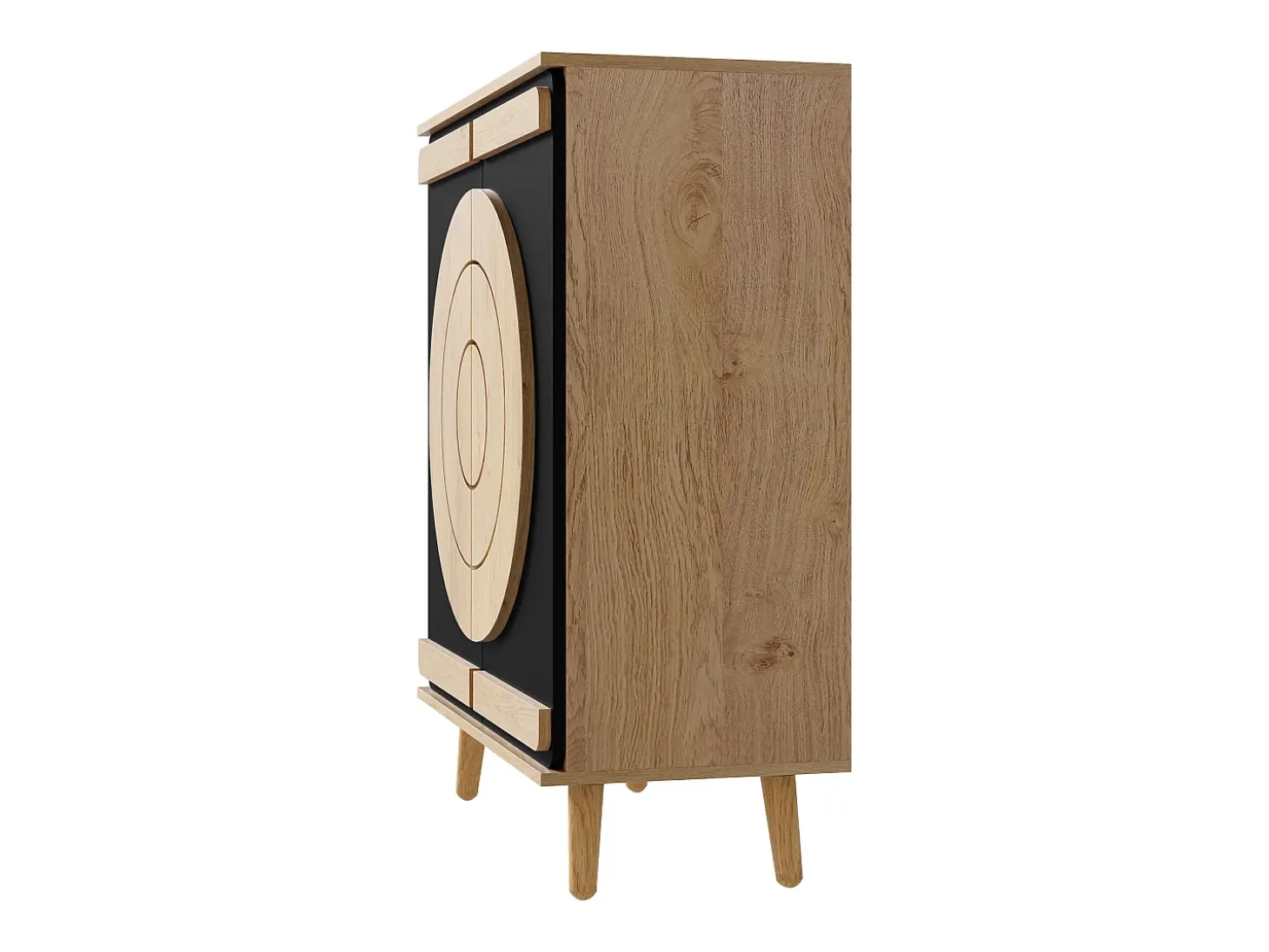 Móvel para sapatos moderno 76x37x98,5 cm - con 2 portas - Armazenamento multi-níveis - Pés de madeira - Preto e natural