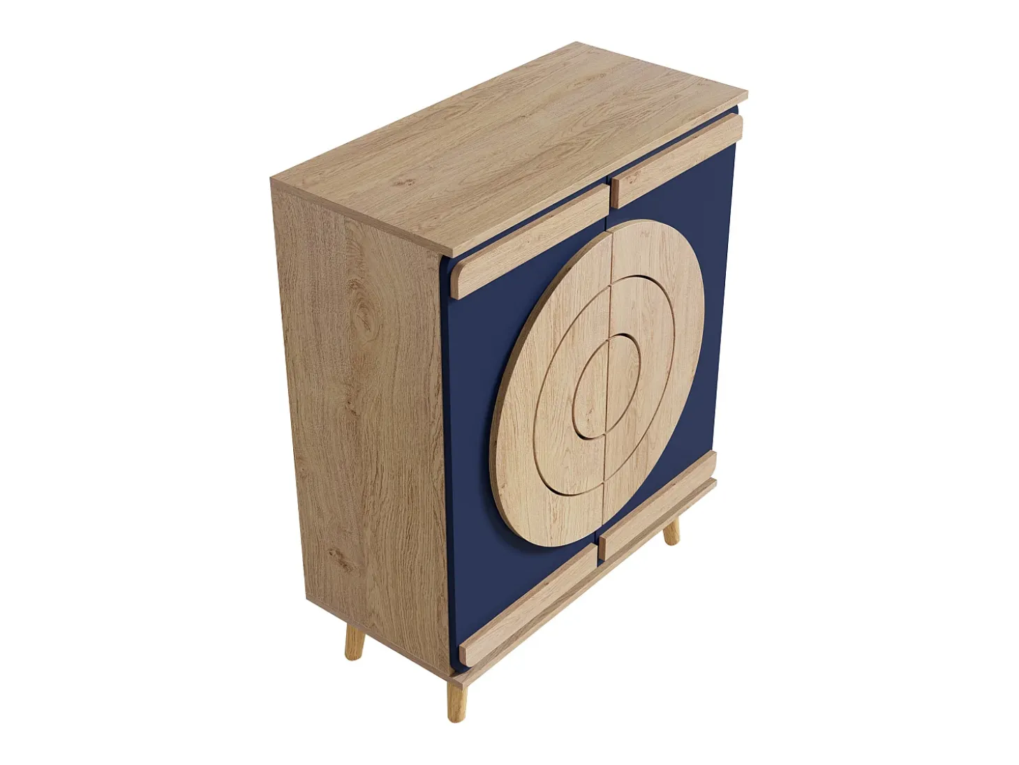Móvel para sapatos moderno 76x37x98,5 cm - con 2 portas - Armazenamento multi-níveis - Pés de madeira - Azul e natural