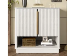 Móvel para sapatos moderno 60x40x61 cm - 2 portas - Prateleiras abertas - Acabamento imitação madeira - MDF - Branco