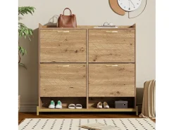 Móvel para sapatos moderno 108.5×24×100 cm - com 4 portas - MDF - natural