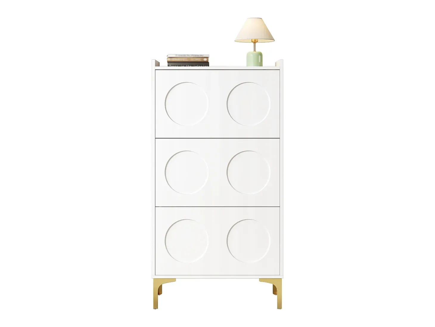 Móvel para sapatos moderno 63x24x120 cm - 3 níveis de armazenamento - Pés de metal - MDF - Branco