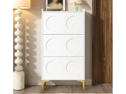 Móvel para sapatos moderno 63x24x120 cm - 3 níveis de armazenamento - Pés de metal - MDF - Branco