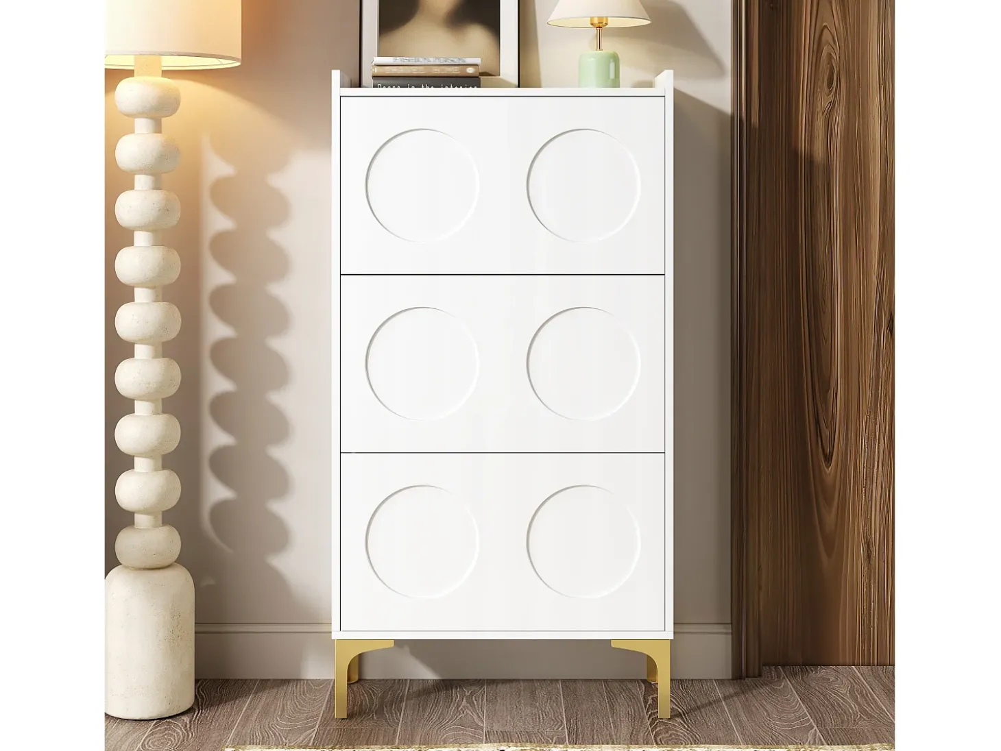 Móvel para sapatos moderno 63x24x120 cm - 3 níveis de armazenamento - Pés de metal - MDF - Branco