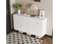 Móvel para sapatos moderno 140x39x84 cm - 2 portas e 2 gavetas - Prateleiras ajustáveis - Pés dourados - Branco