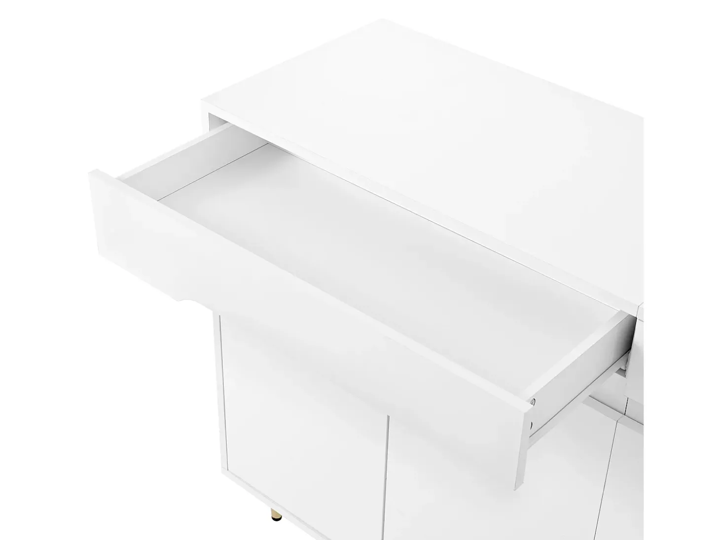 Móvel para sapatos moderno 140x39x84 cm - 2 portas e 2 gavetas - Prateleiras ajustáveis - Pés dourados - Branco