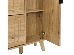 Móvel para sapatos moderno 110×24×137,5 cm - com 3 portas basculantes - com espelho - Pés de madeira maciça - Natural