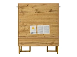 Móvel para sapatos moderno 80x38x100 cm - con 2 portas - Acabamento madeira - Estrutura de ferro dourado - MDF - Natural