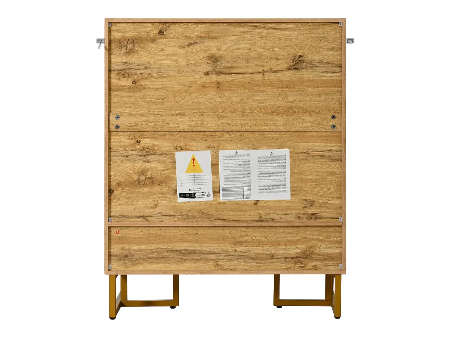 Móvel para sapatos moderno 80x38x100 cm - con 2 portas - Acabamento madeira - Estrutura de ferro dourado - MDF - Natural