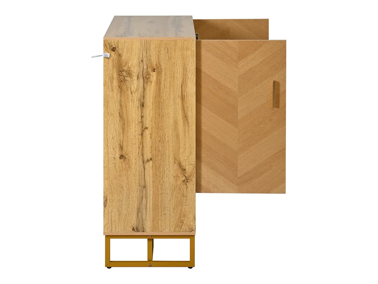 Móvel para sapatos moderno 80x38x100 cm - con 2 portas - Acabamento madeira - Estrutura de ferro dourado - MDF - Natural