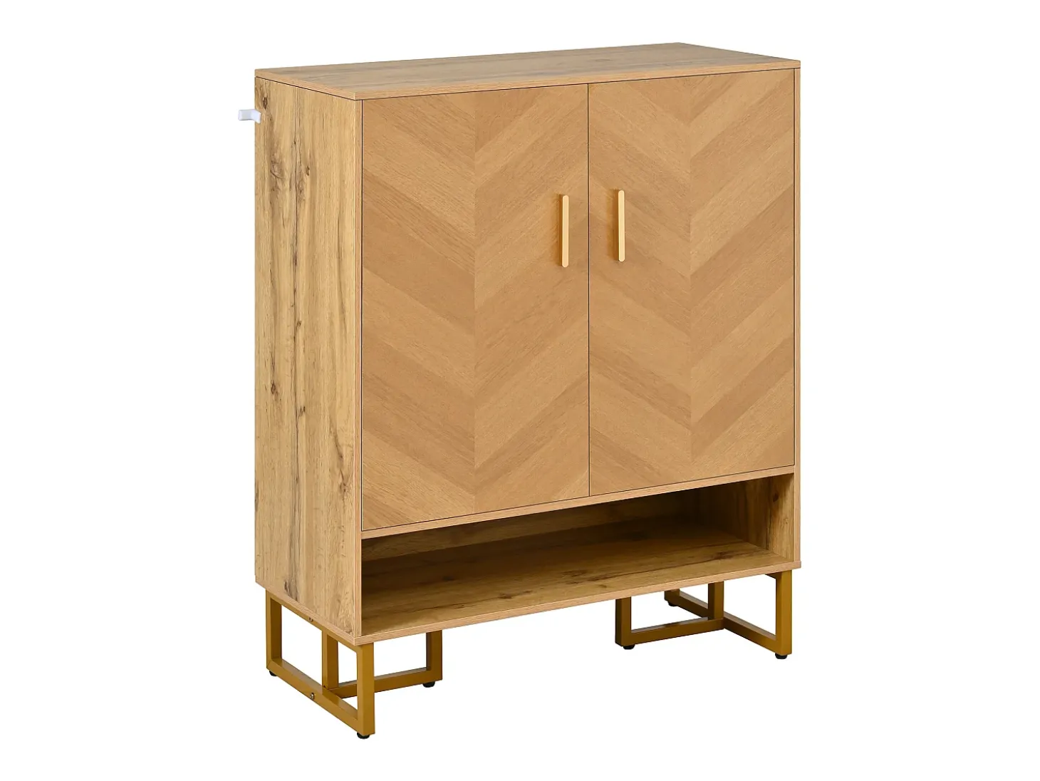 Móvel para sapatos moderno 80x38x100 cm - con 2 portas - Acabamento madeira - Estrutura de ferro dourado - MDF - Natural
