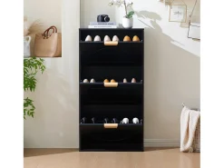 Móvel para sapatos moderno 60x24x114 cm - com 3 portas basculantes - Preto