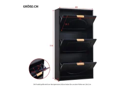 Móvel para sapatos moderno 60x24x114 cm - com 3 portas basculantes - Preto