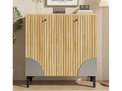 Móvel para sapatos moderno 90x32x94 cm - com 3 portas - Prateleiras de vários níveis - aspecto madeira - Painéis de partículas - Natural