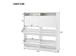 Móvel para sapatos moderno 120x24x130cm - con iluminação LED - 6 portas basculantes - Branco + Natural