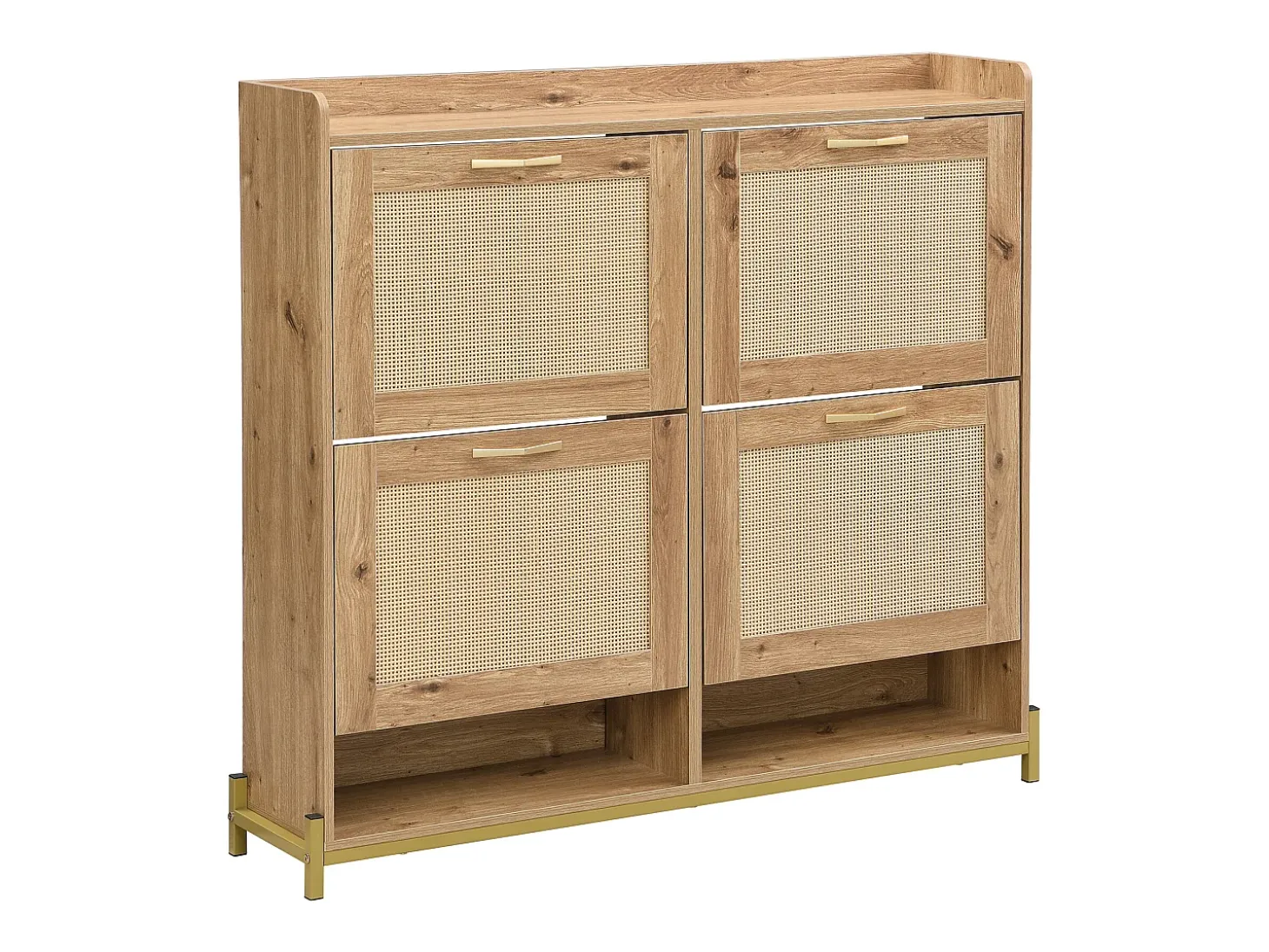 Móvel para sapatos moderno - com portas de rattan - 4 portas - estrutura metálica - natural