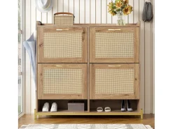 Móvel para sapatos moderno - com portas de rattan - 4 portas - estrutura metálica - natural
