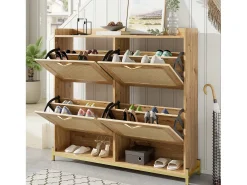 Móvel para sapatos moderno - com portas de rattan - 4 portas - estrutura metálica - natural