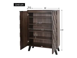 Móvel para sapatos moderno 80x35x110cm - 2 portas - 5 compartimentos - Prateleiras ajustáveis - Acabamento imitação madeira - Marrom