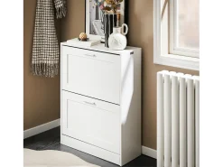 Móvel para sapatos moderno com 2 portas basculantes, Branco, 60x25x80cm, FSR137-W
