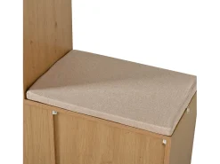 Móvel para sapatos multifuncional 142x35x110cm - con um assento acolchoado - con 3 portas de rattan e 1 gaveta - Natural