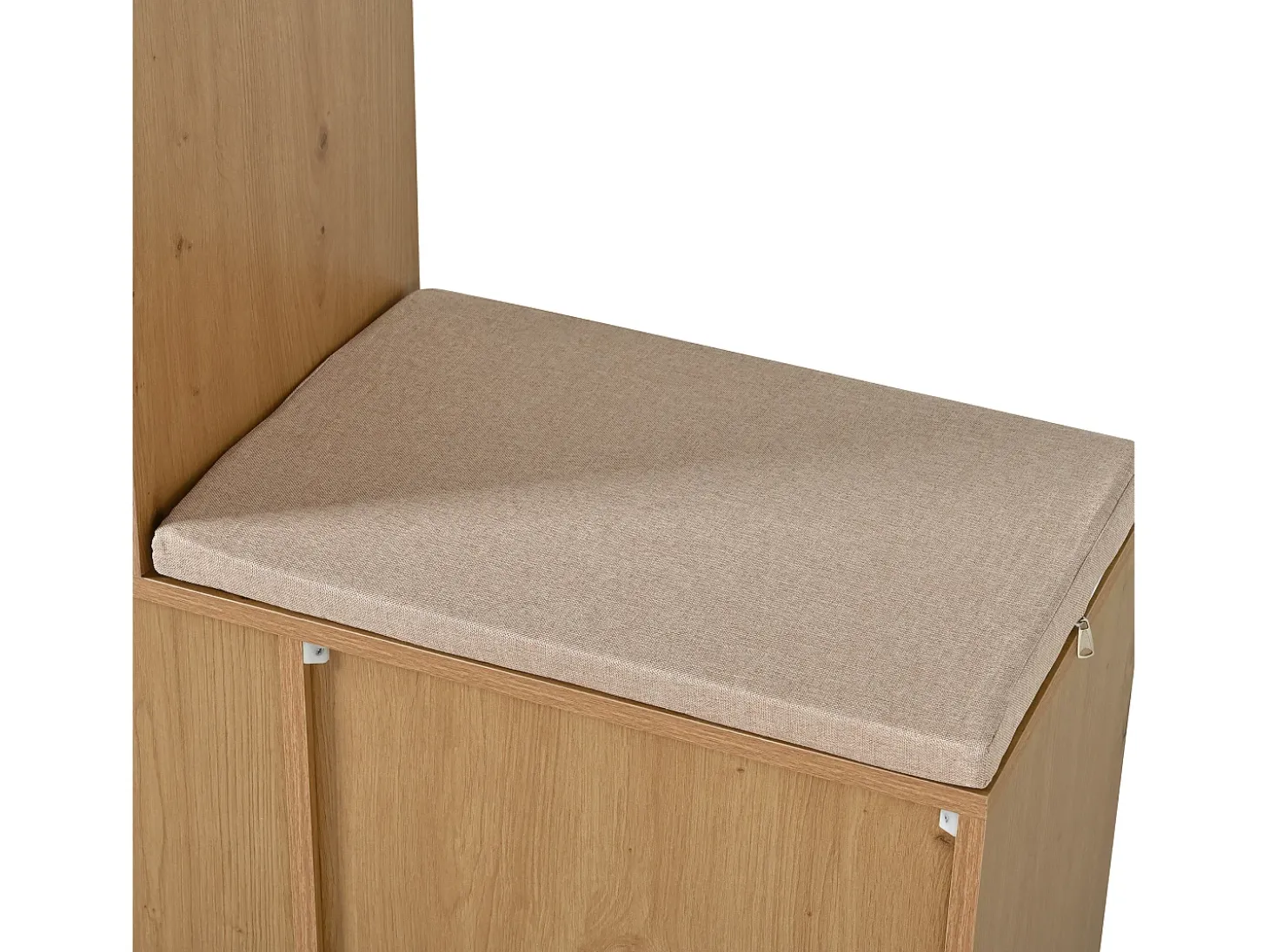 Móvel para sapatos multifuncional 142x35x110cm - con um assento acolchoado - con 3 portas de rattan e 1 gaveta - Natural