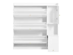 Móvel para sapatos multifuncional 119x24x122 cm - com 3 gavetas dobráveis - com banco dobrável - com uma porta - branco