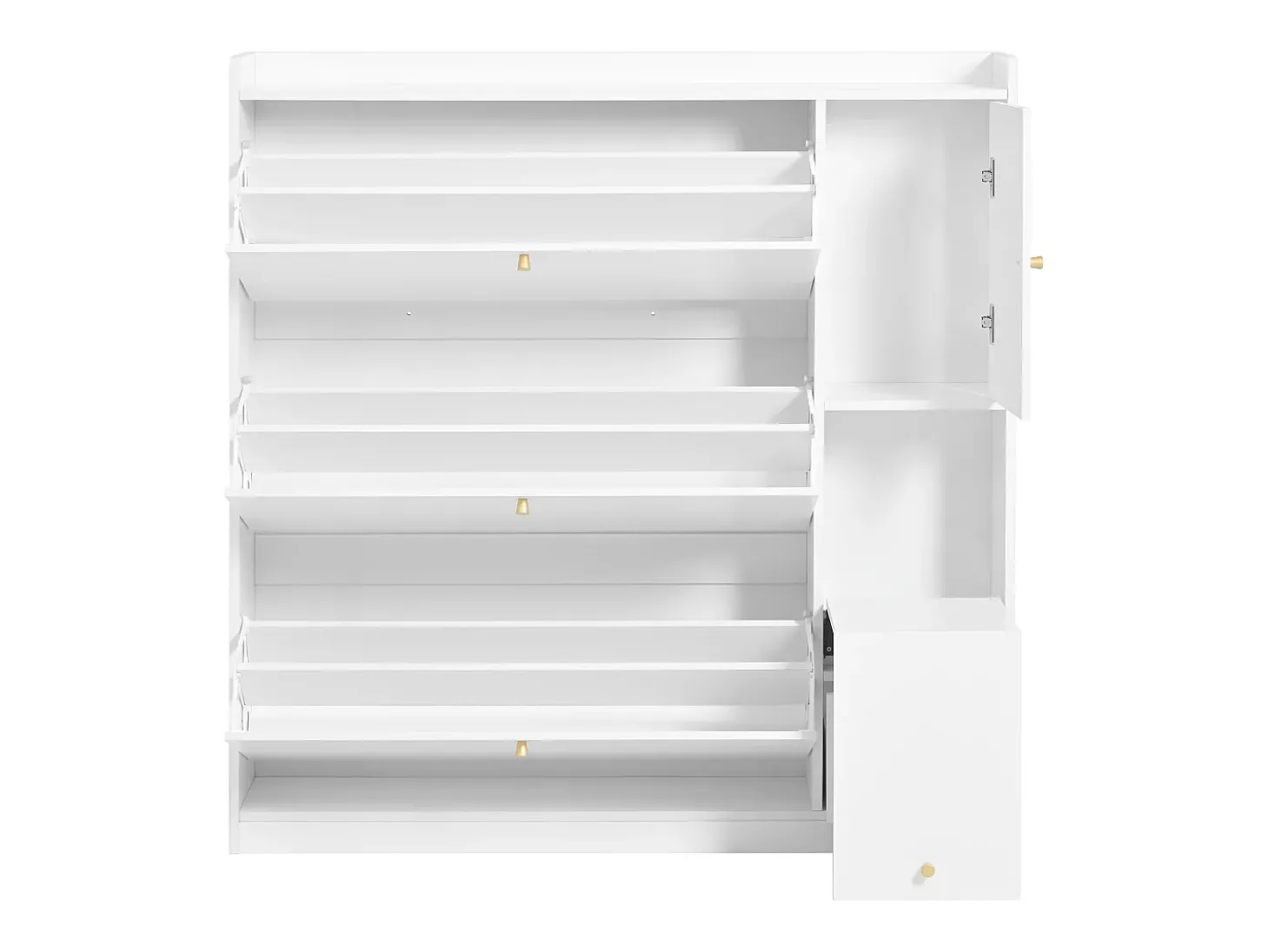 Móvel para sapatos multifuncional 119x24x122 cm - com 3 gavetas dobráveis - com banco dobrável - com uma porta - branco