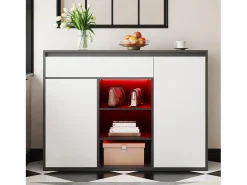 Móvel para sapatos 105x39.5x86 cm - 2 portas e 1 gaveta - Com iluminação LED - Com prateleiras ajustáveis - Branco + Preto