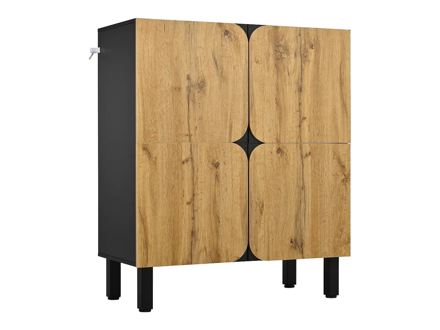 Móvel para sapatos 80x38,5x95 cm - con 4 portas - Prateleiras ajustáveis - Pés de ferro preto - Natural e preto