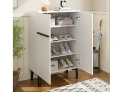 Móvel para sapatos 95x60x34,5 cm - 2 portas - Prateleiras ajustáveis - Acabamento madeira - Painéis de partículas - Branco