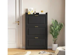 Móvel para sapatos 70x24x120 cm - 3 portas basculantes - 6 compartimentos - MDF e painéis de partículas - Preto