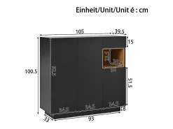Móvel para sapatos 105x39.5x100.5 cm - 1 gaveta e 3 portas - com iluminação LED - com prateleiras ajustáveis - Preto e natural
