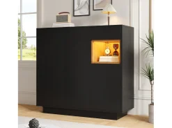 Móvel para sapatos 105x39.5x100.5 cm - 1 gaveta e 3 portas - com iluminação LED - com prateleiras ajustáveis - Preto e natural