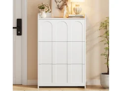 Móvel para sapatos 70x25x120 cm - con 6 compartimentos - 3 portas basculantes - MDF - Branco