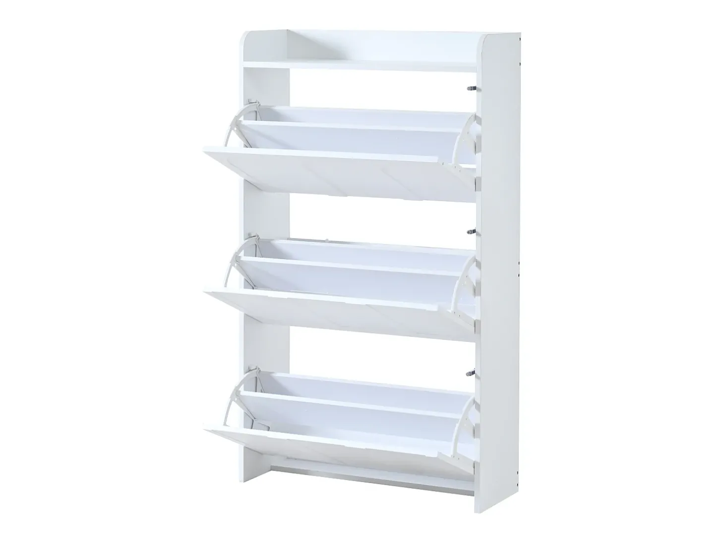 Móvel para sapatos 70x25x120 cm - con 6 compartimentos - 3 portas basculantes - MDF - Branco