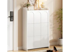Móvel para sapatos 70x25x120 cm - con 6 compartimentos - 3 portas basculantes - MDF - Branco