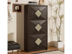 Móvel para sapatos 54x25x115 cm - 3 portas basculantes - Decoração de rattan - Estilo rústico - Painéis de partículas - Marrom