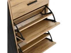Móvel para sapatos 80x24x95.5 cm - com 2 portas basculantes - com 1 gaveta e 1 porta - Natural + Preto