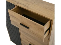 Móvel para sapatos 80x24x95.5 cm - com 2 portas basculantes - com 1 gaveta e 1 porta - Natural + Preto